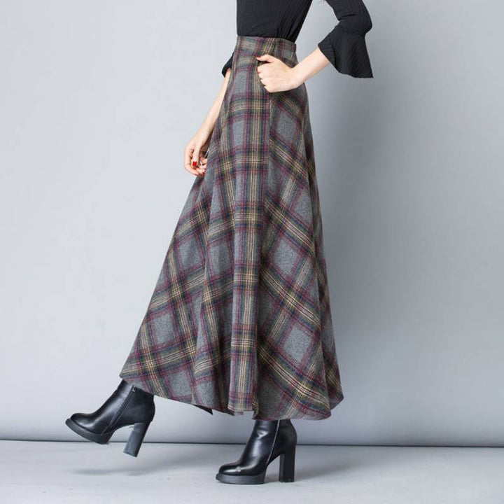 Autumn High Elastic Waist Long Wool Skirt