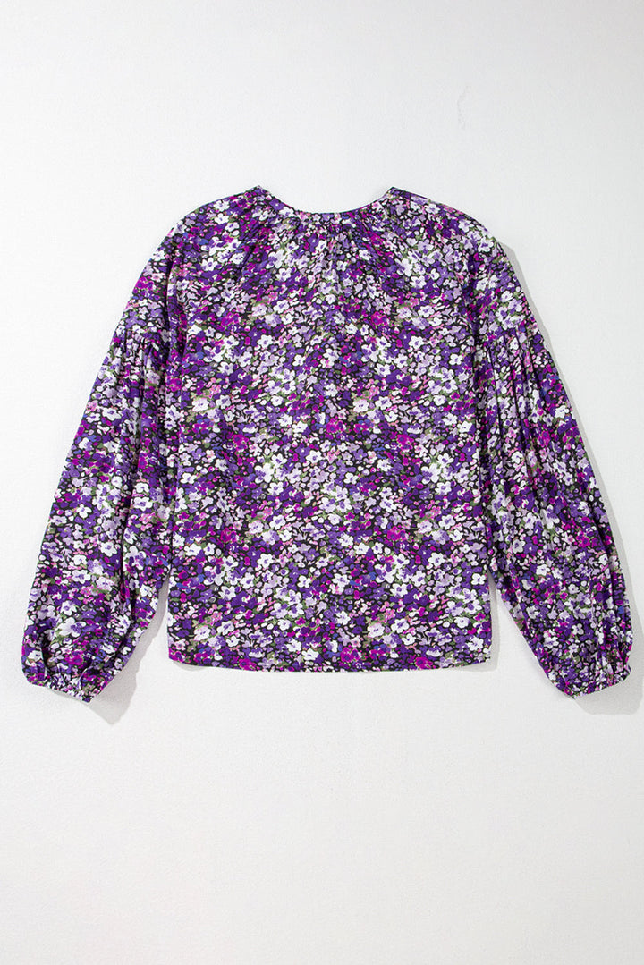 Boho-Inspired Floral Tie Neck Blouse – Effortless Elegance