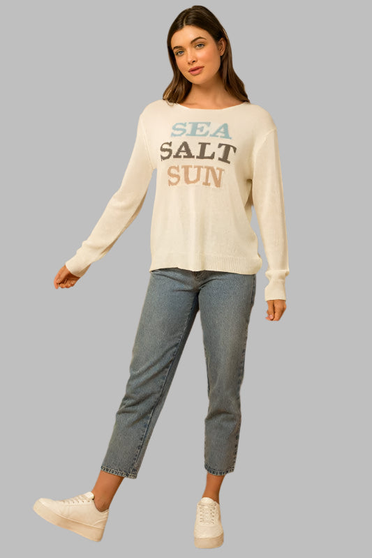 Breezy Sea Salt Sun Sweater – Classic Round Neck & Long Sleeves