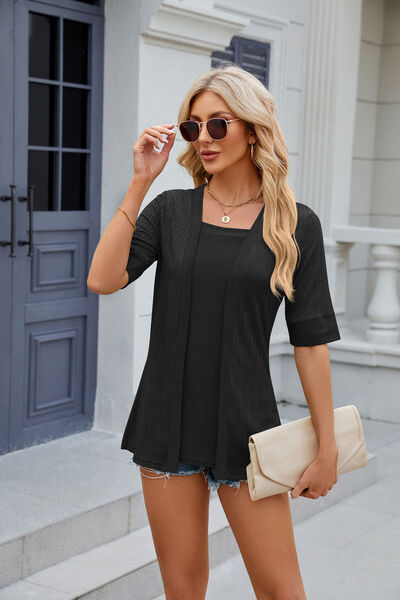 Casual yet Chic Textured Square Neck Blouse