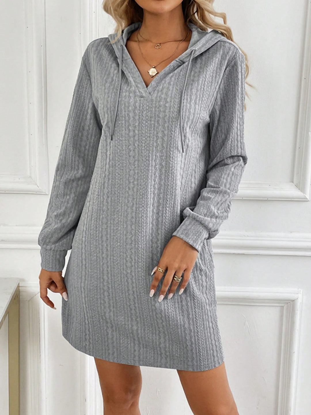 Chic Long Sleeve Drawstring Mini Dress