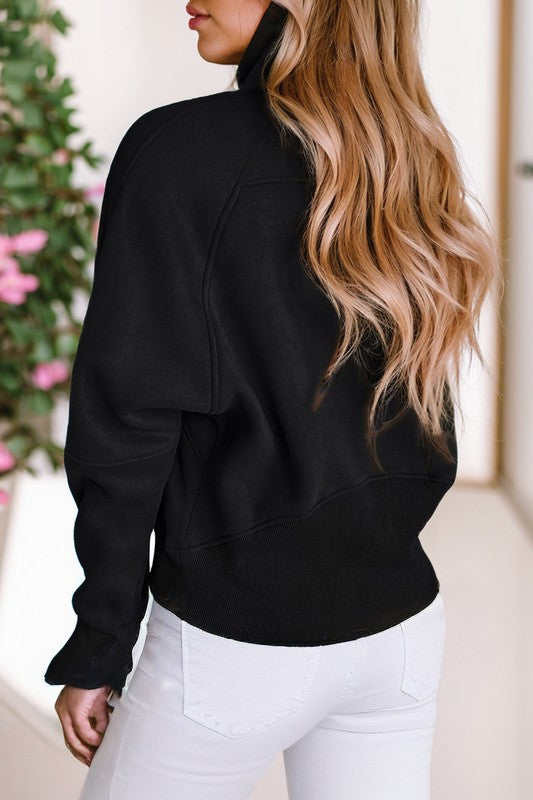 Chic Ribbed Sweatshirt with Stand Collar