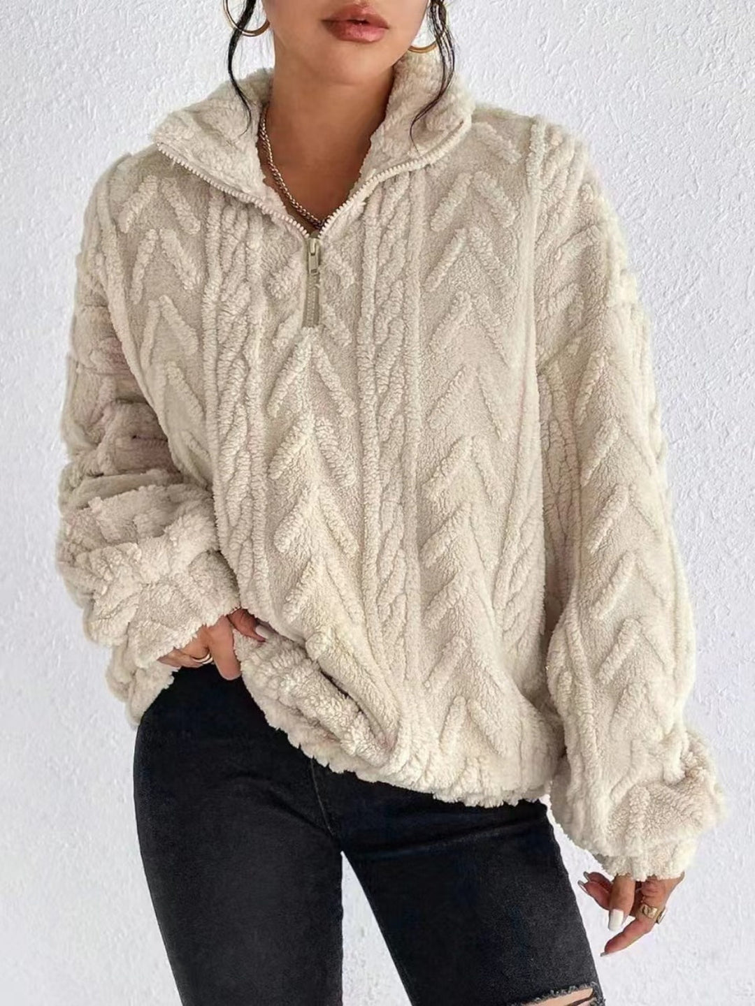 Cozy Fuzzy Quarter Zip Long Sleeve Sweatshirt