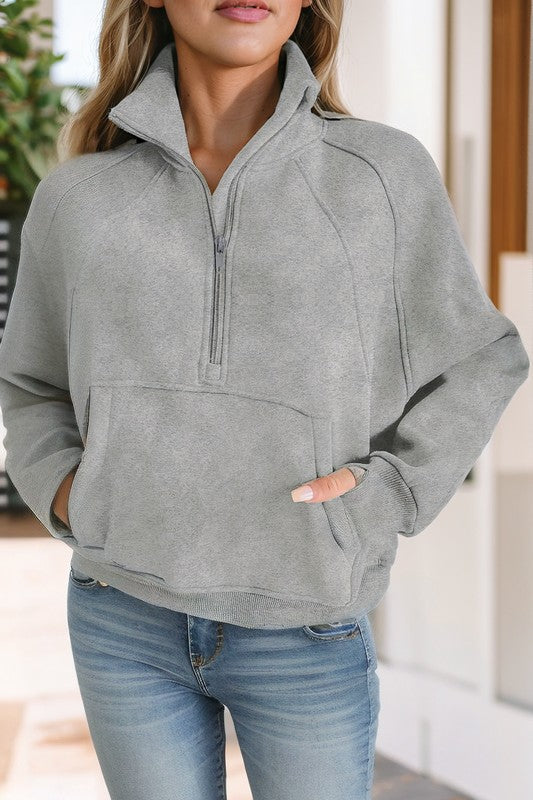 Cozy Stand Collar Sweatshirt with Ribbed Texture