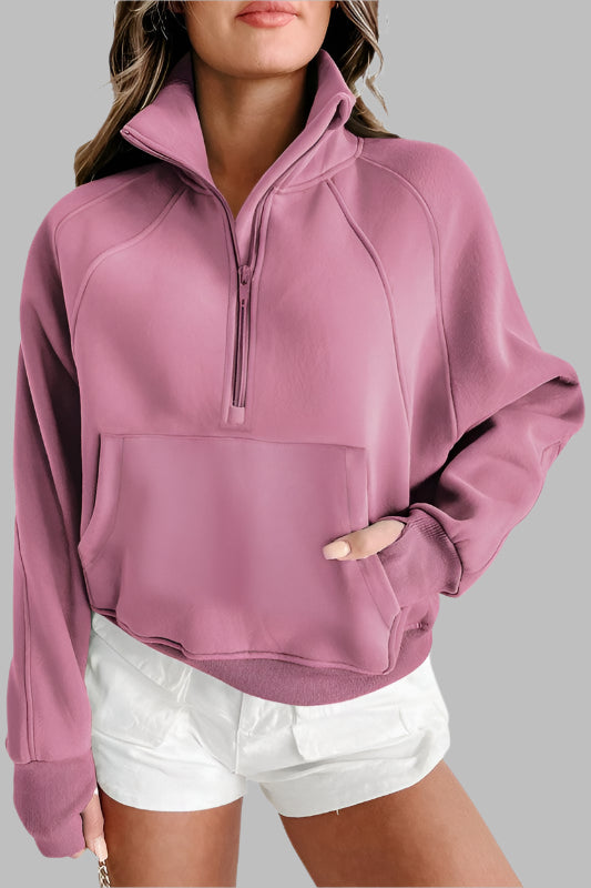 Elevated Ribbed Sweatshirt – Stand Collar & Thumbhole Cuffs
