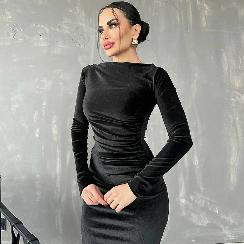 Glamorous Long Sleeve Velvet Cocktail Dress
