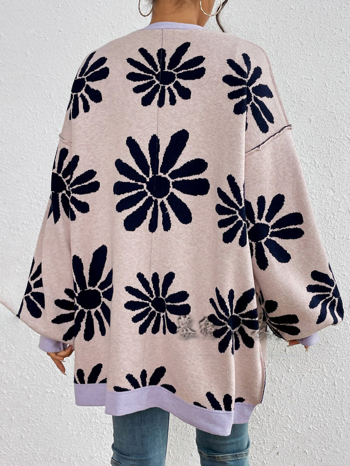 Vintage-Inspired Floral Print Knitted Cardigan