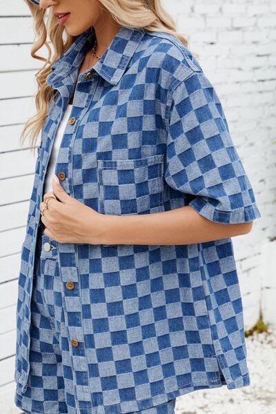 Rustic Checkered Denim Shirt – Button-Down Style