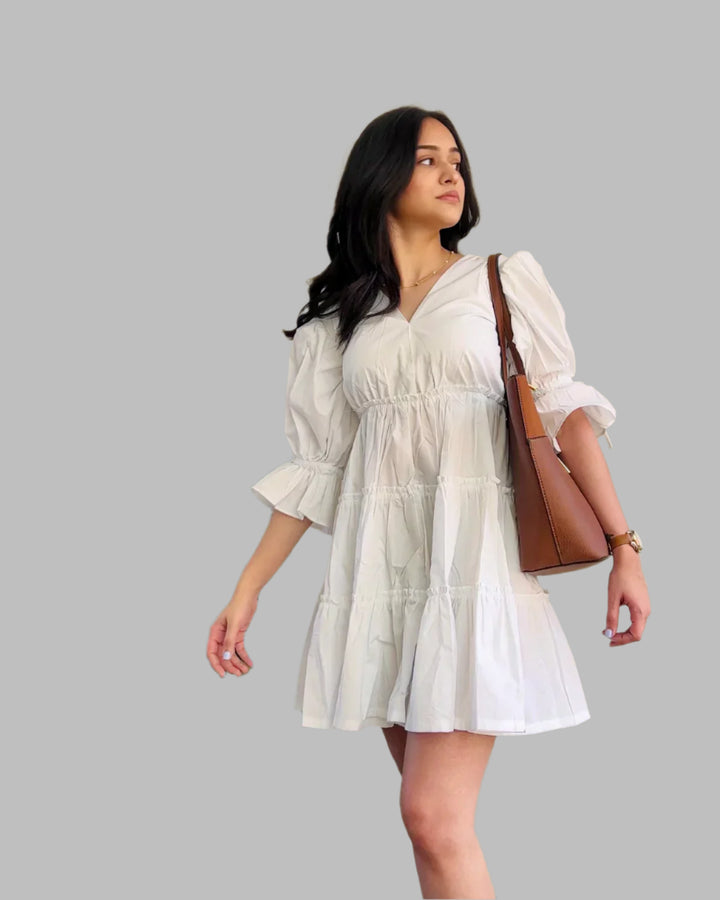 Short white cotton dress