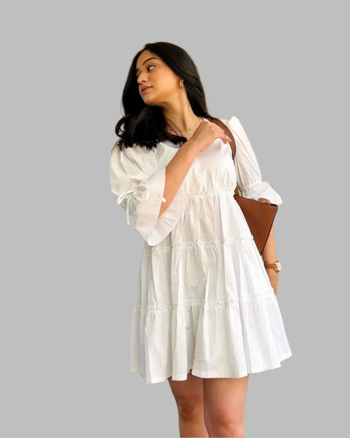 Short white cotton dress