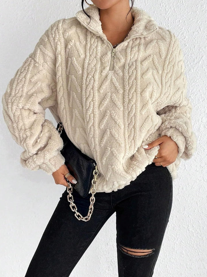 Soft Fuzzy Quarter Zip Pullover Sweatshirt
