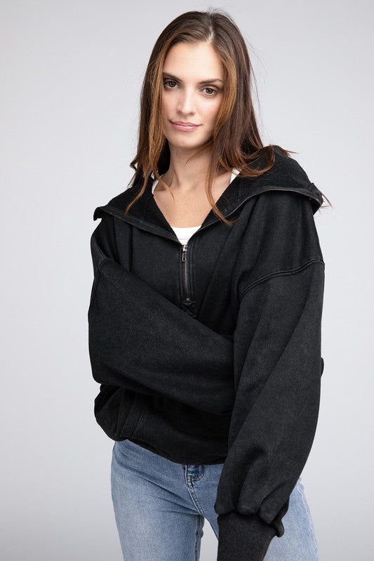 Trendy Stitch-Detailed Hoodie with Elastic Hem Fit