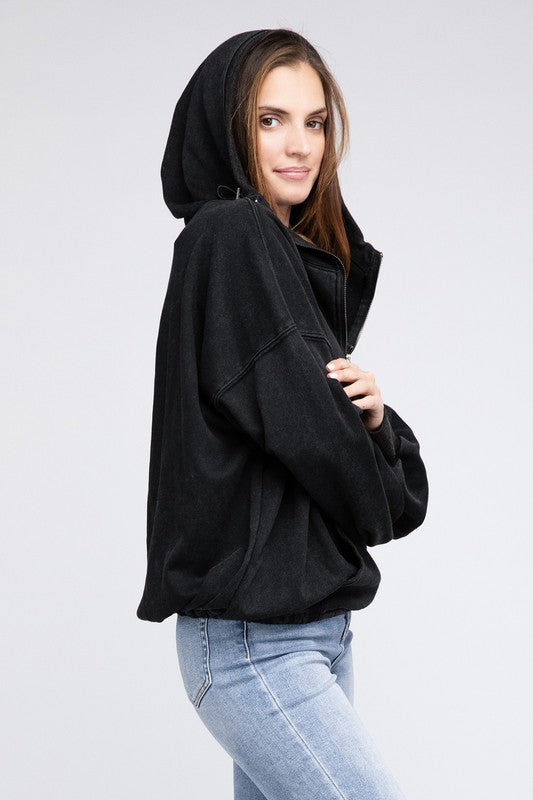 Trendy Stitch-Detailed Hoodie with Elastic Hem Fit