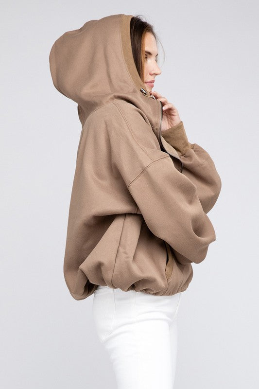 Trendy Stitch-Detailed Hoodie with Elastic Hem Fit