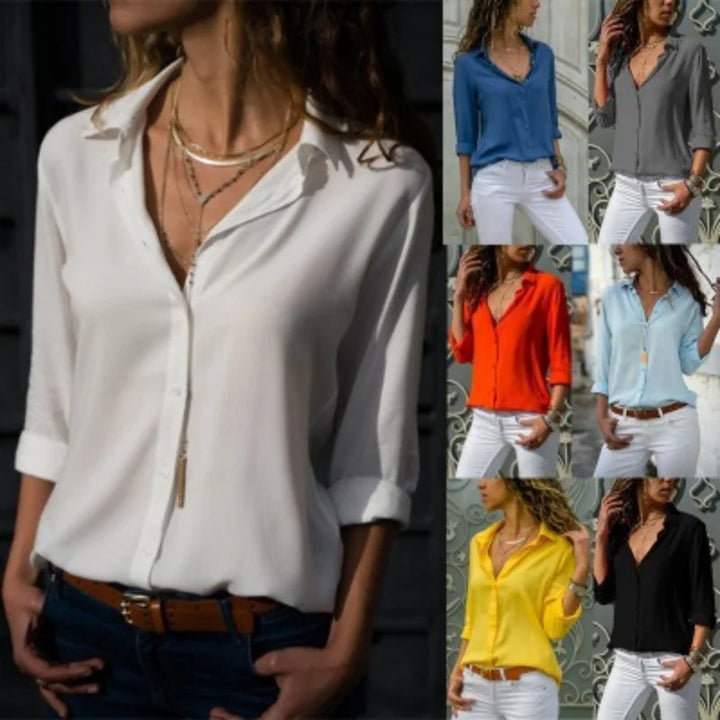 Women Elegant Solid Chiffon Blouse Spring