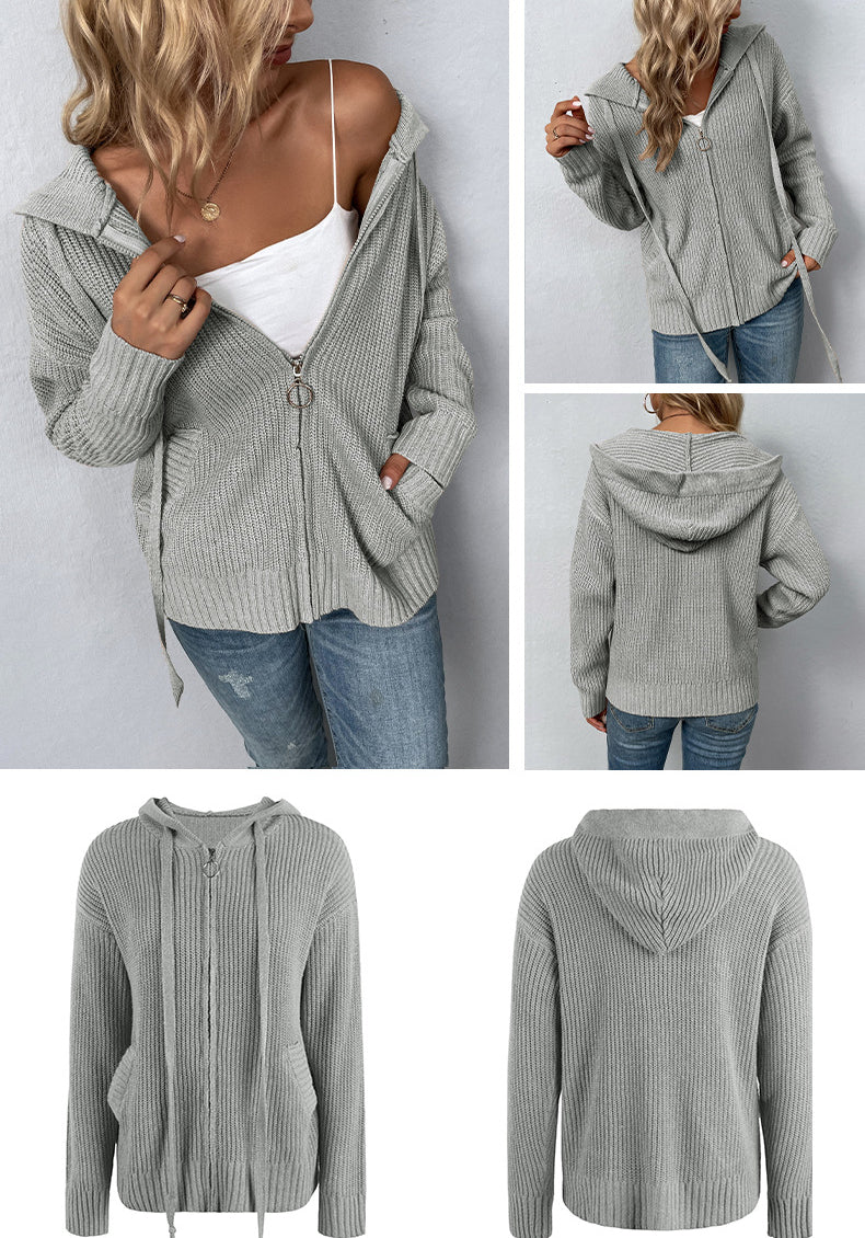 Women's Spring Knitted Zipper Coat