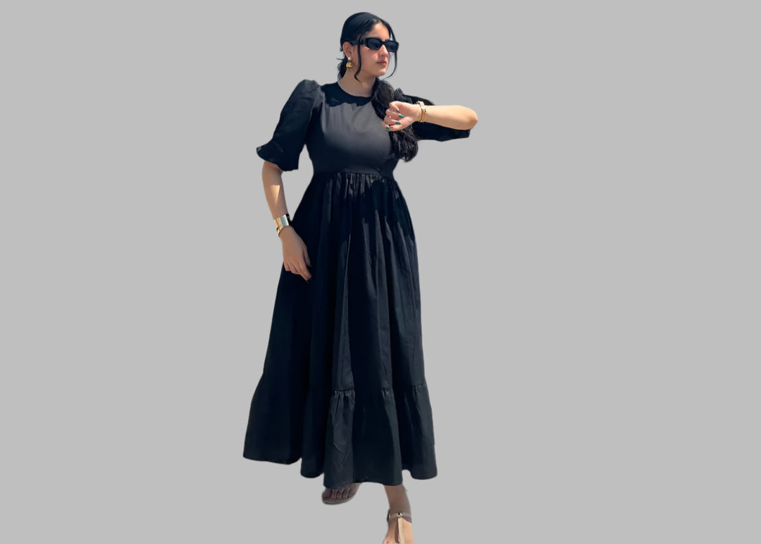 Black maxi puffy dress